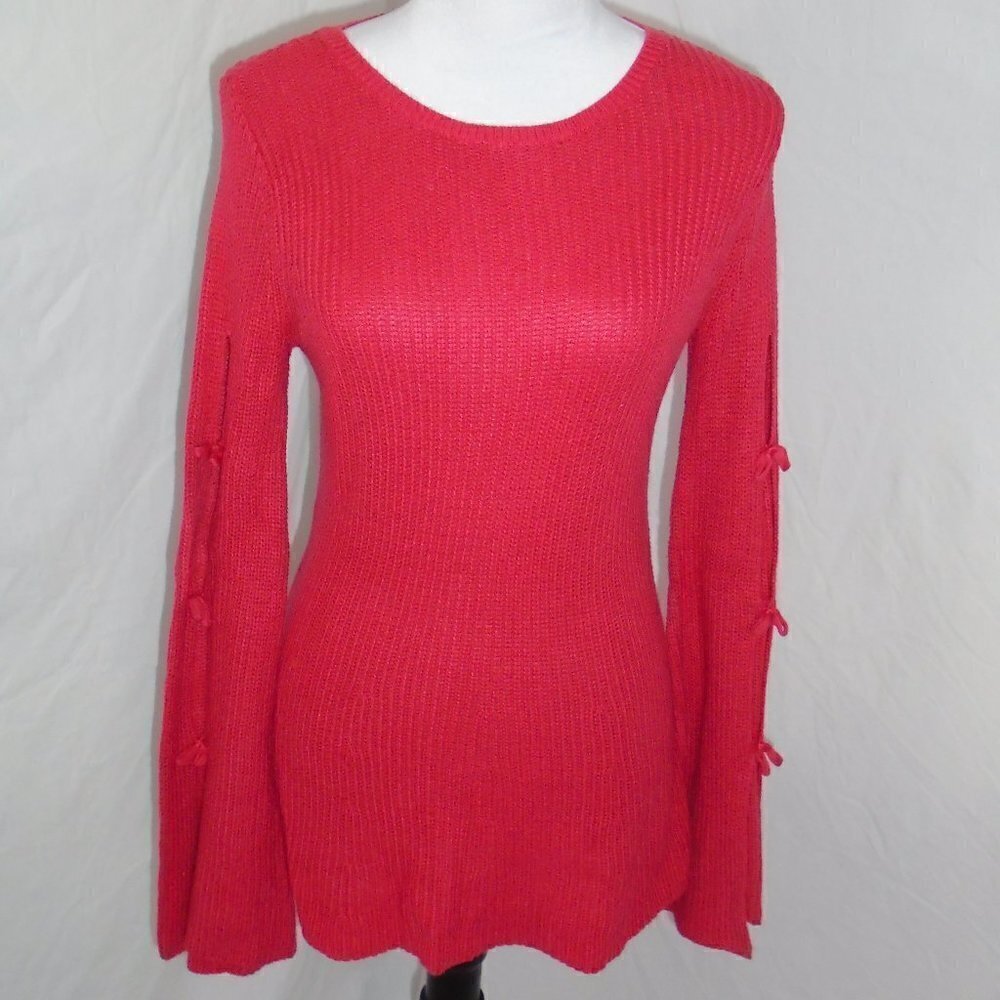 Lauren Conrad Womens XS Sweater Tunic Blush Pink Medium Knit Peekaboo Flared AUC